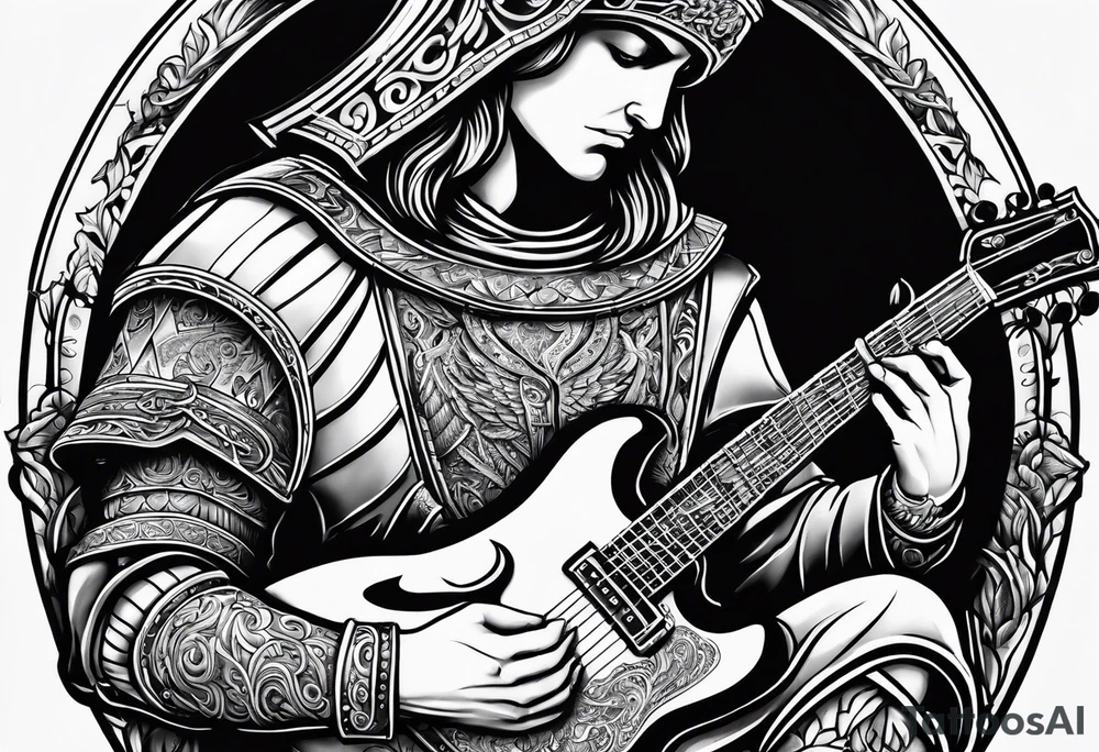 Armor of God with guitar next to him tattoo idea