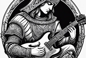 Armor of God with guitar next to him tattoo idea
