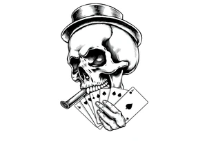 a skull with mustache,top-hat, cigar in his mouth and playing cards in a hand. tattoo idea