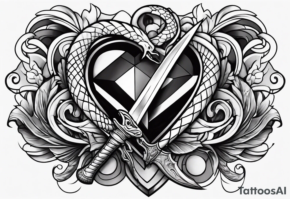 half sleeve with a snake heart and knife tattoo idea