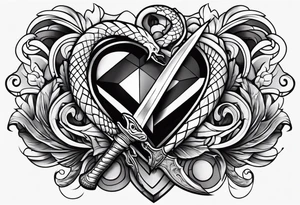 half sleeve with a snake heart and knife tattoo idea
