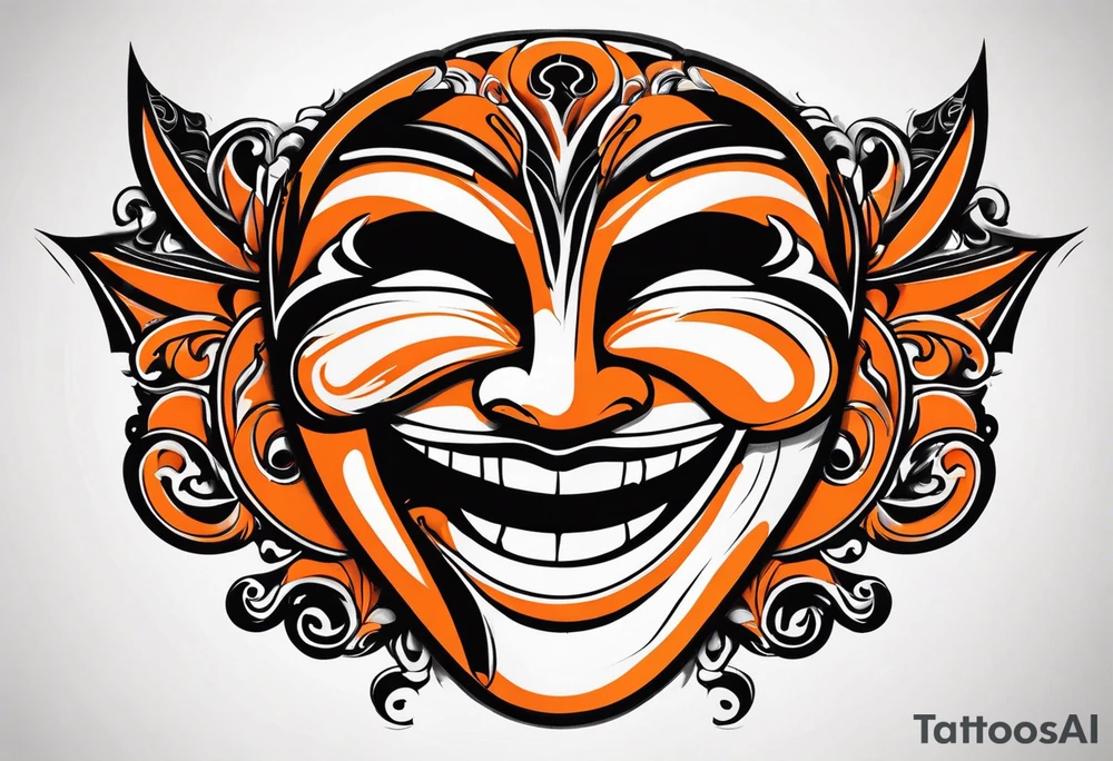 Laughing mask that is orange and black tattoo idea