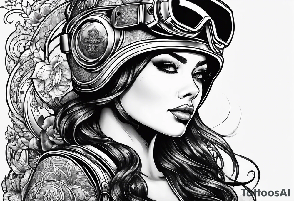 Female with diver helmet on tattoo idea