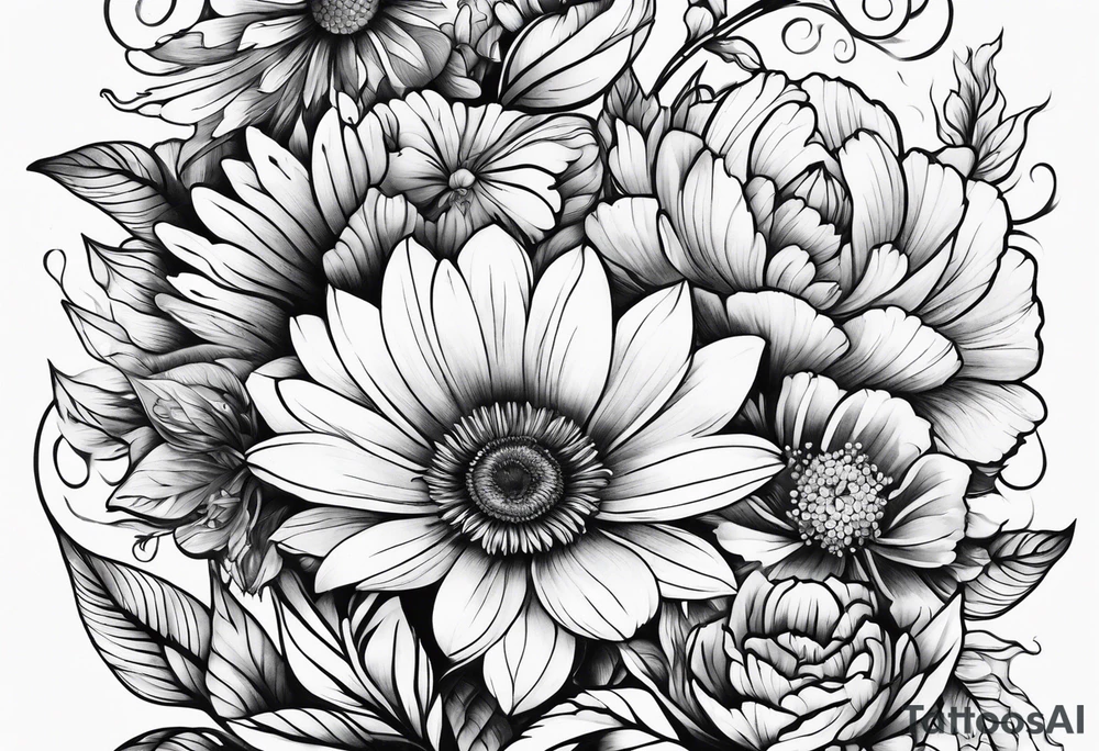 Sleeve tattoo, field of flowers with something cultural and majestic tattoo idea