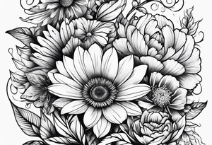 Sleeve tattoo, field of flowers with something cultural and majestic tattoo idea