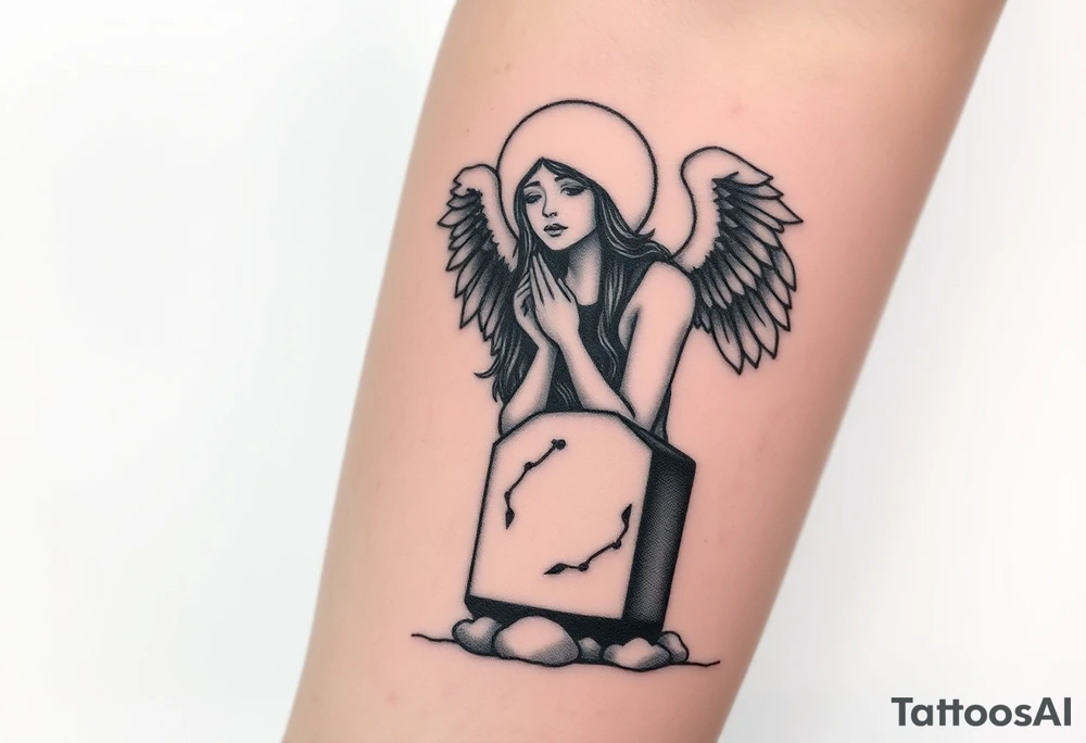 Beautiful woman angel crying on a tombstone tattoo idea