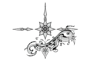 long shaman style mytical bold line with rhyme tattoo idea