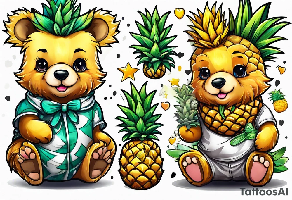 Cute pineapple bear tattoo idea