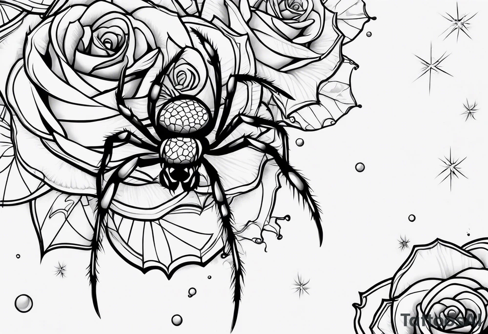 Spider bubbles roses stars tattoo idea