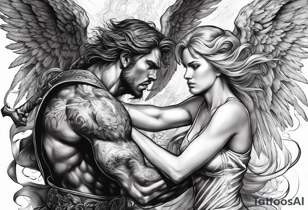Angel fighting a demon tattoo idea