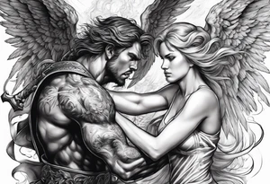 Angel fighting a demon tattoo idea