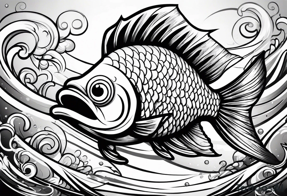 Cartoon fish with a mean face tattoo idea