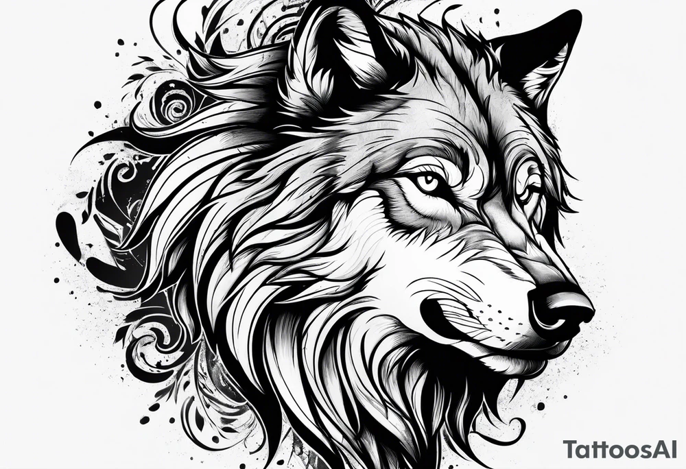 Wolf face roaring tattoo idea