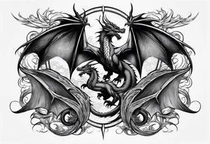 Family of five dragons with wings spread tattoo idea