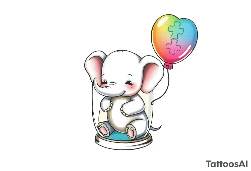 Baby elephant in  hour glass holding autism balloon tattoo idea