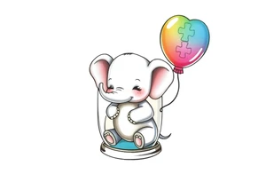 Baby elephant in  hour glass holding autism balloon tattoo idea
