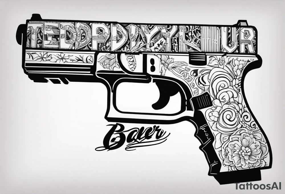 Teddy Baer wit red eyes and Glock 19 in his right hand tattoo idea