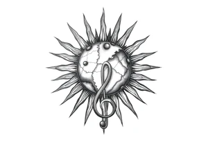 sun system of the universe with earth and a clef for my love to music, tattoo idea