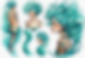 a tall woman made of water with turquoise hair sitting upon a wave tattoo idea