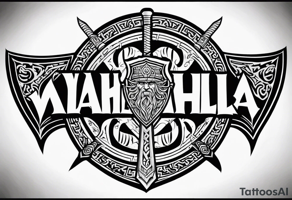 Valhalla viking gods shield hatchet tattoo idea