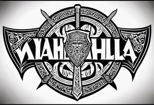 Valhalla viking gods shield hatchet tattoo idea