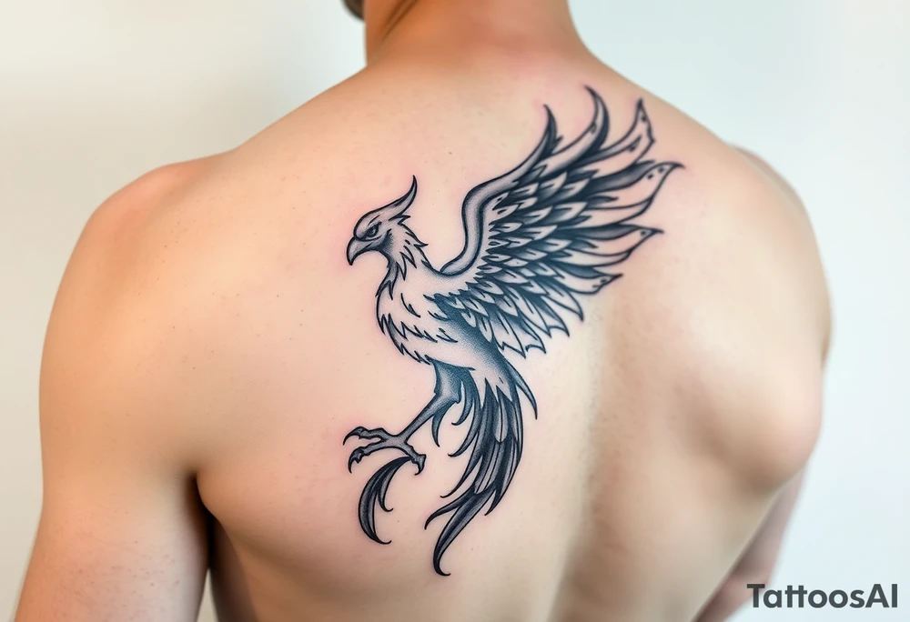 flaming phoenix on left arm tattoo idea