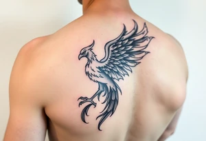 flaming phoenix on left arm tattoo idea