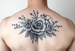 vintage bouquet of wild roses and meadow flowers with morning dew tattoo idea