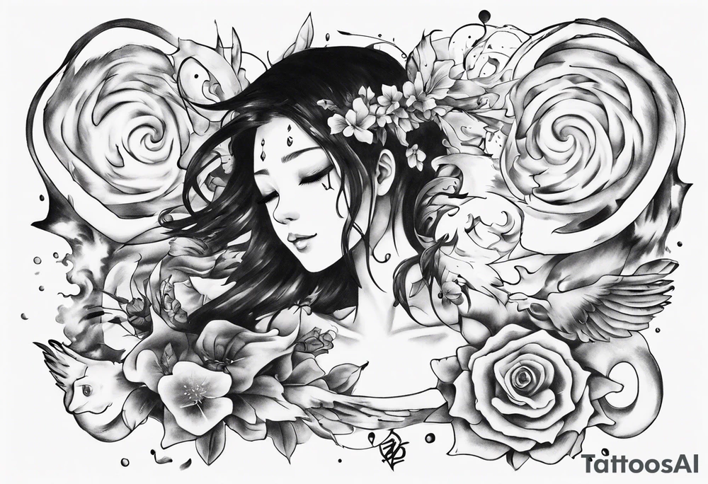 “ I think the meaning of my happiness is you” lyrics with hints of water movement tattoo idea