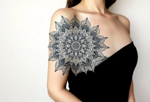 bold line shaman style mandala tattoo idea