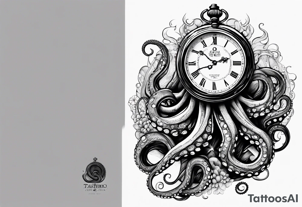 to be drawn in the arm, pocket watch wrapped under an aggressive octopus in side view tattoo idea