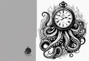 to be drawn in the arm, pocket watch wrapped under an aggressive octopus in side view tattoo idea