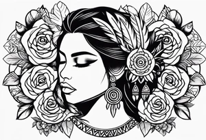 Aztec princess, feather roses tattoo idea