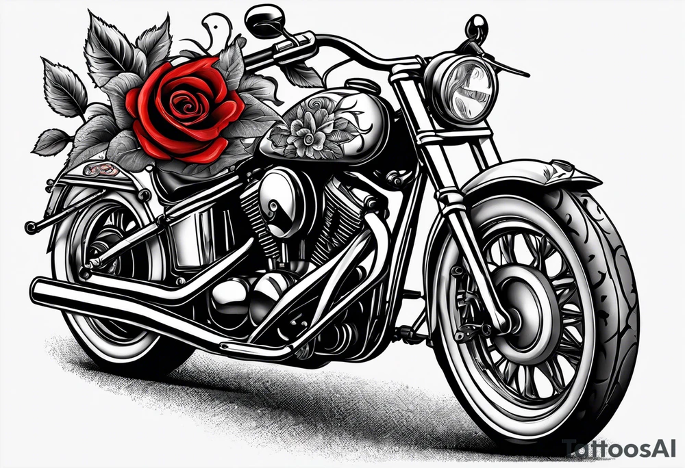 Playing cards, guns & roses, flowers & vines, a motorcycle and Marlboro reds tattoo idea