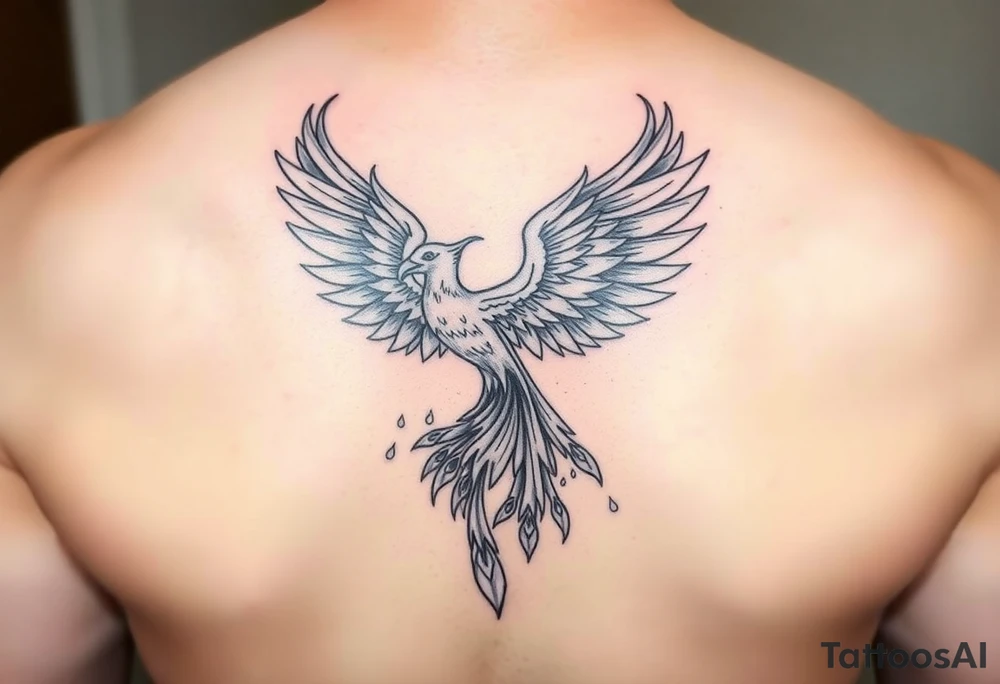 magnificent phoenix rising from golden flames with trailing embers tattoo idea