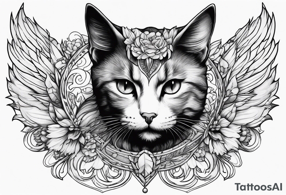 cat, love, angel, demon, peace tattoo idea