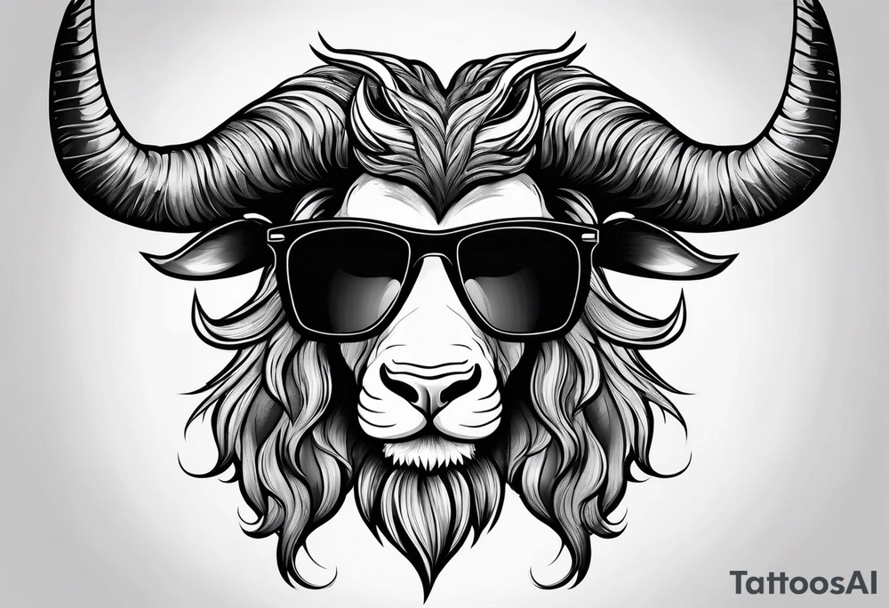 capricorn with beard and sunglasses tattoo idea