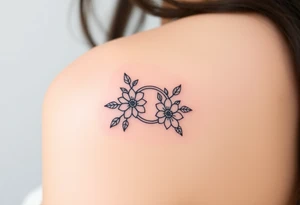 wedding ring tattoo with flowers tattoo idea