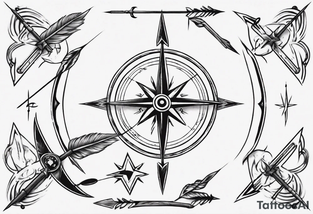 bow arrow with compass in the middle tattoo idea bow arrow with compass in the middle tattoo idea