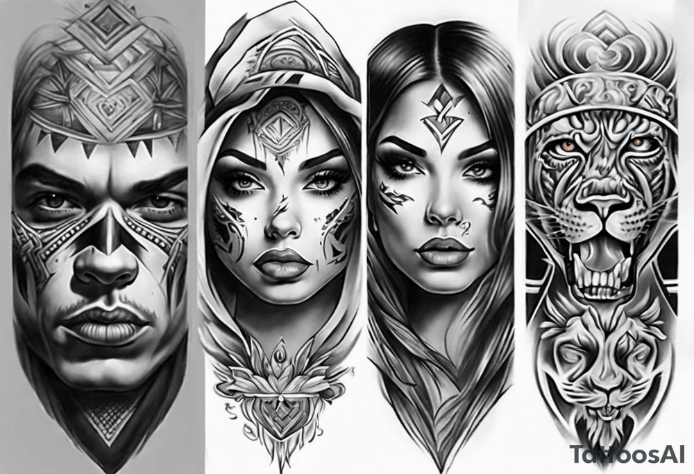 chicano style realistic full arm sleeve tattoo idea