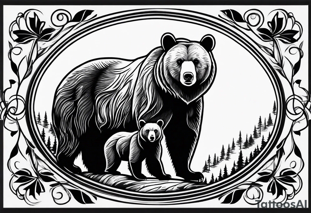 mother bear and cub simple inside oval tattoo idea mother bear and cub simple inside oval tattoo idea