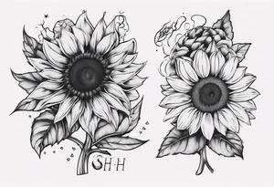 combining E and H with a sunflower tattoo idea