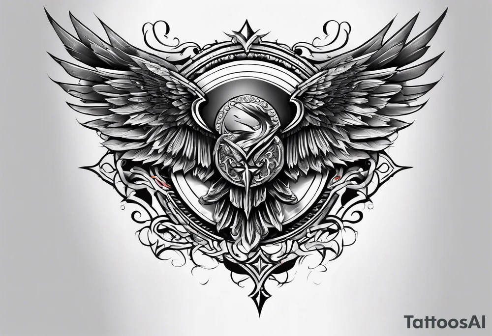 chest cross and wings tattoo idea