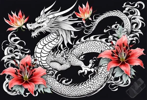 full Dragon with red Spider lilies surrounding it tattoo idea