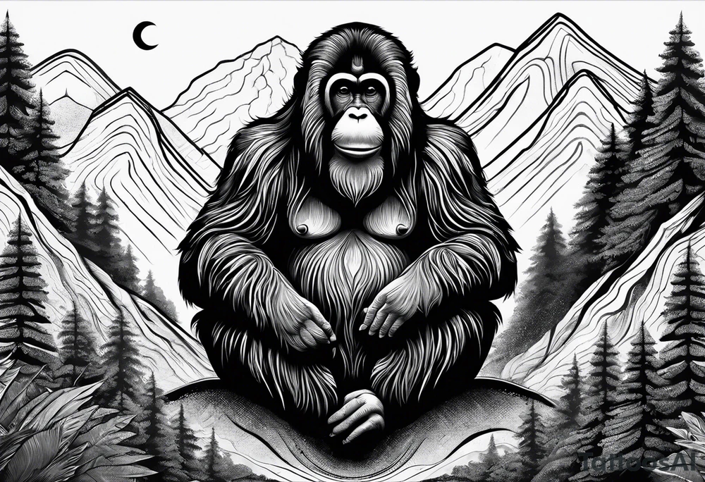 meditating orangutan in the mountains with stars tattoo idea