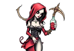 Sexy  xxx Female grim. Reaper and her
 death poison bottle tattoo idea