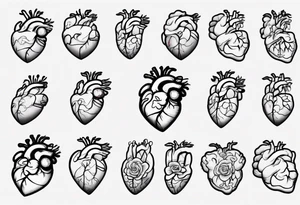 Anatomical heart and anatomical brain in simple line work tattoo idea