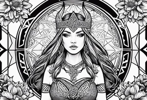 Viking goddess, axes, moonlight, flowers, Celtic, bedroom eyes tattoo idea