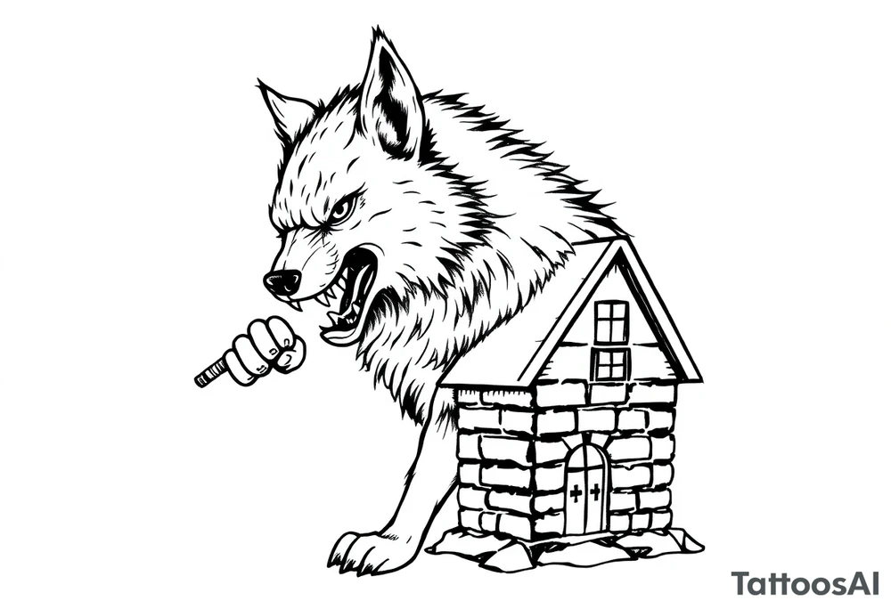 Big bad wolf huffing puffing and blowing a brick house down tattoo idea