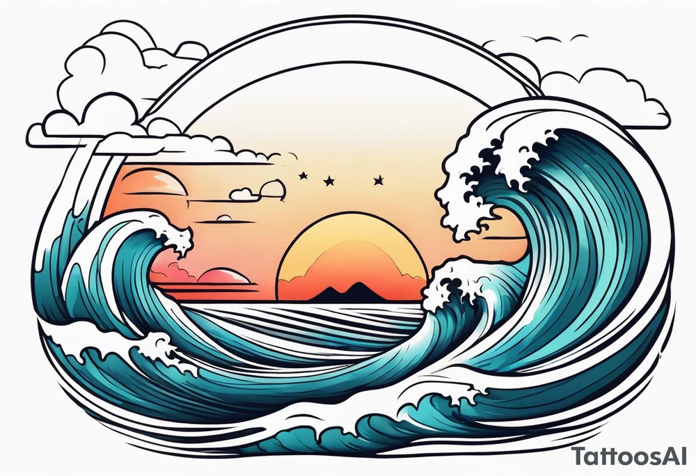 american traditional wave shapes tattoo idea